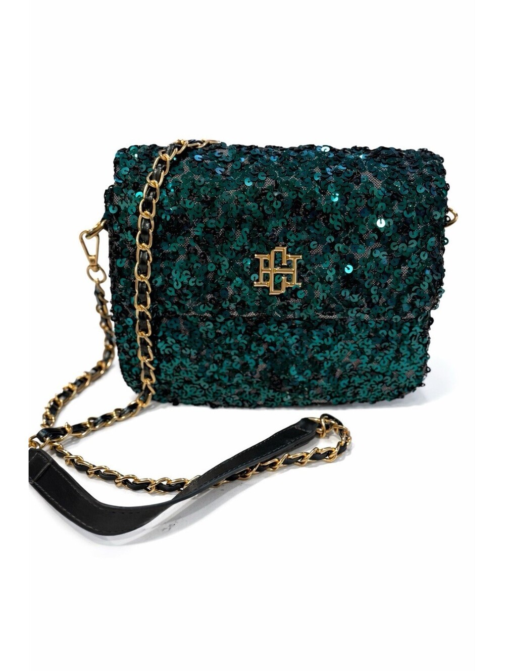 Caroline Hill Crossbody Purse Handbag Green Sequin Gold Chain New W/O Tags